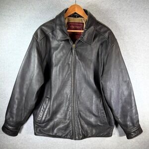 Couture by J. Park Genuine Leather Jacket Mens Large Black Lined Full Zip Casual